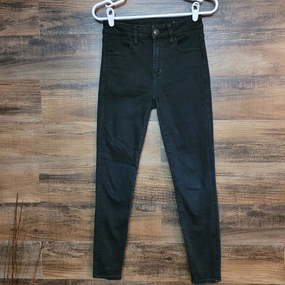 American Eagle Jeans 2 S Jegging Next Level Stretch Hi Rise Black Wash Denim - Picture 1 of 12